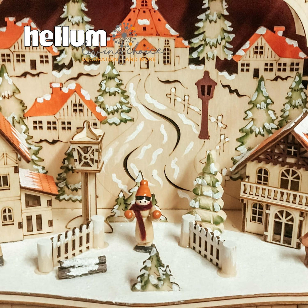 Hellum LED Schwibbogen Weihnachten aus naturfarbenen Holz, mit Timer, Lichterbogen Weihnachten 45x16