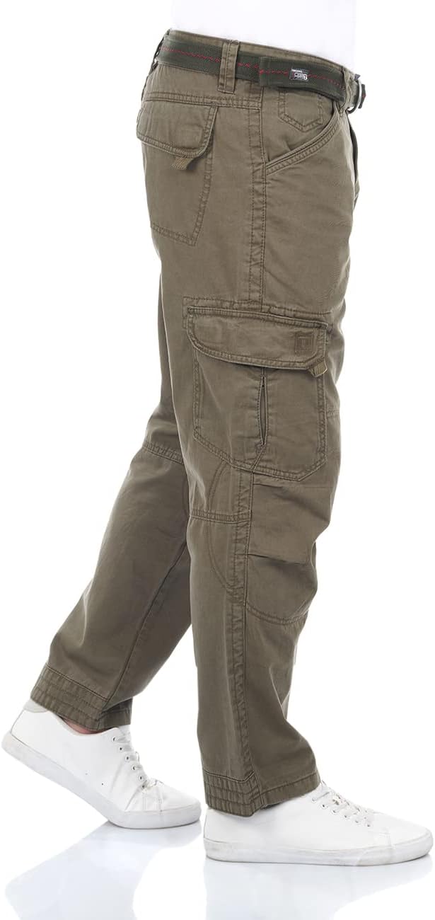 Timezone Herren Cargo Jeans Hose BenitoTZ Loose Fit Cargohose Stoffgürtel 100% Baumwolle Basic Tasch