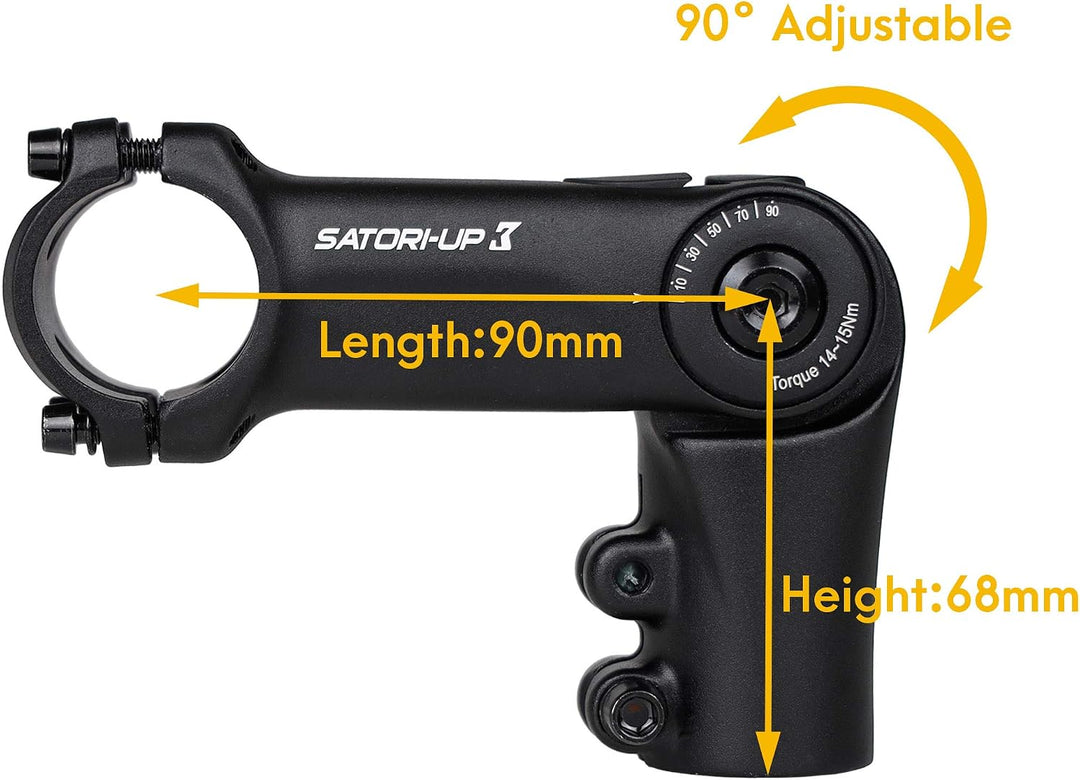 Satori UP3 Fahrradlenkerverlängerung, verstellbarer Lenkervorbau, 3,8 cm x 31,8 mm x 65 mm/90 mm/110