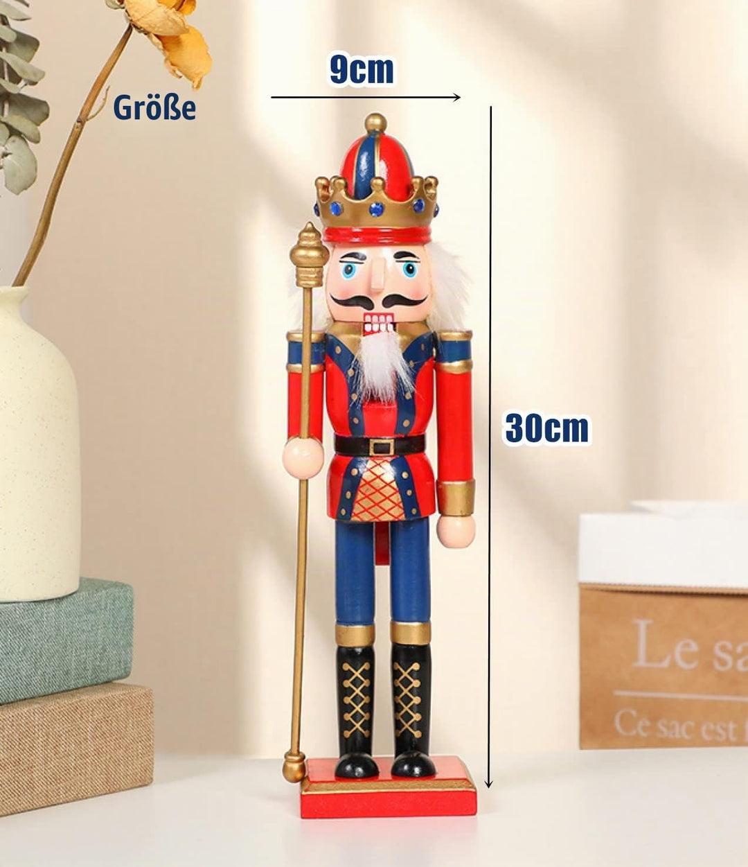 KAHEIGN 2Pcs Nussknacker Figuren Holz Nussknacker Soldaten, 30cm Traditionelle Weihnachten Nussknack