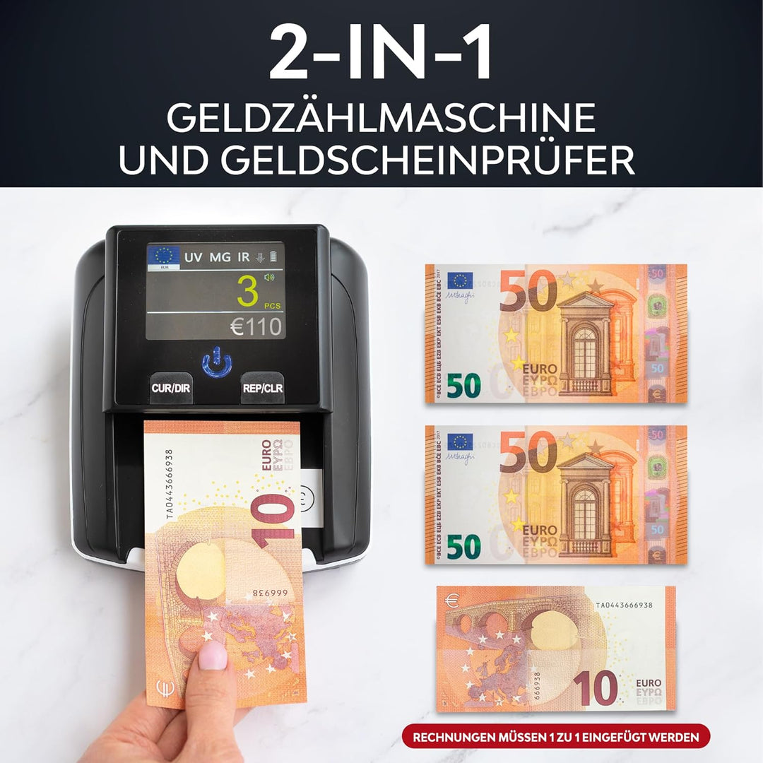 Banknotenprüfer & Geldzählmaschine Banknoten 2in1 - Einzeln einlegen - Banknotenprüfer Falschgelderk