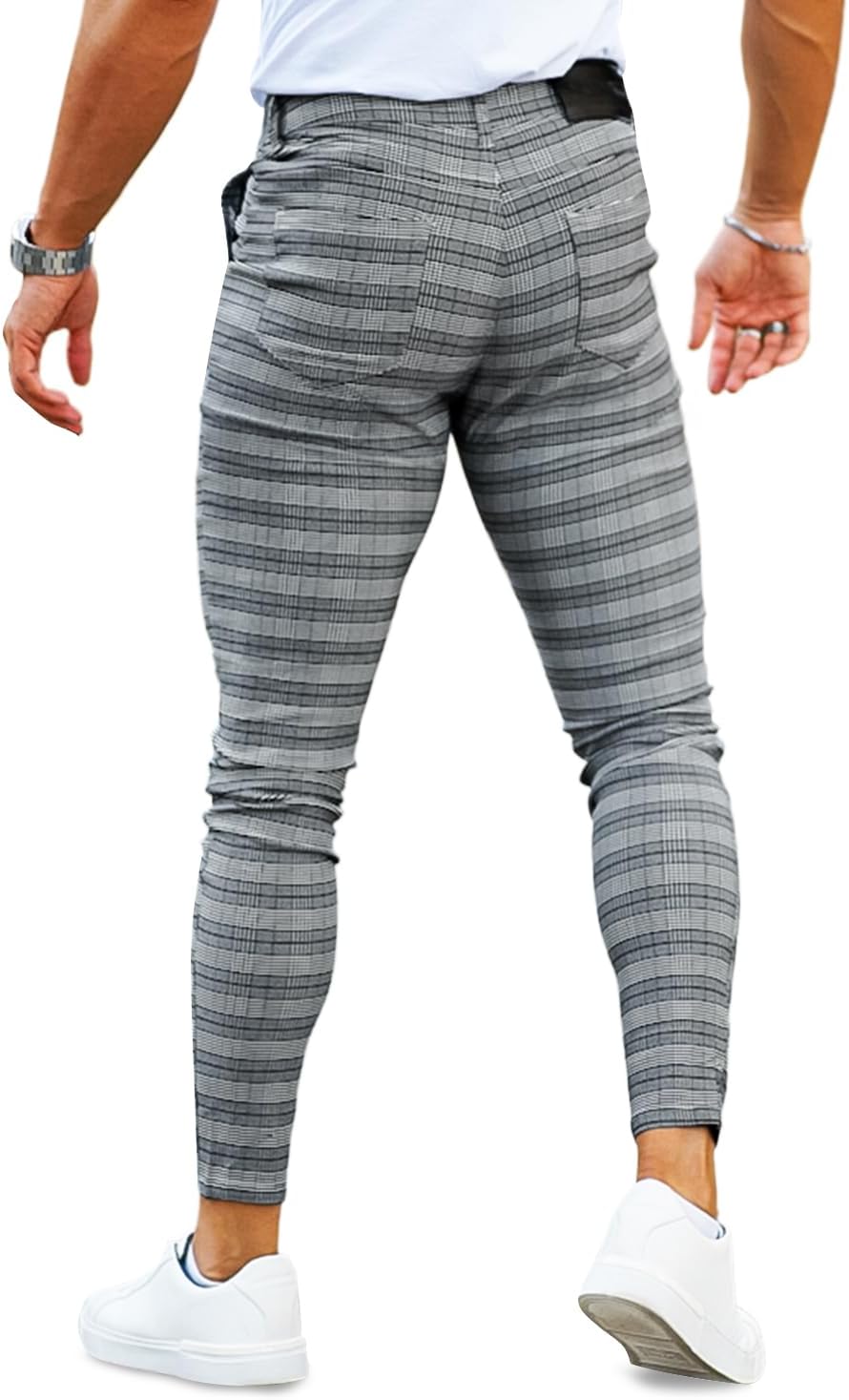 GINGTTO Herren Chino Hose Skinny Stretch Chinohose Karo Slim fit Stoffhose Check Tapered Casual Pant
