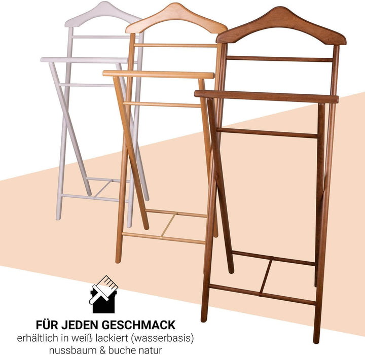 2x Herrendiener Kleiderbutler Kleiderständer Stummer Diener aus Holz klappbar und leicht (Nussbaum)