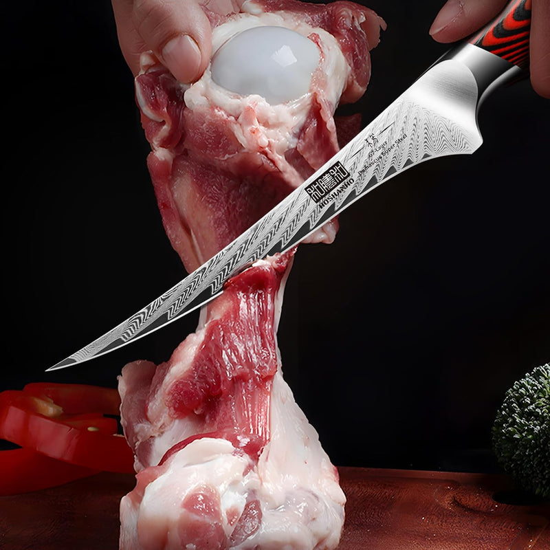 HOSHANHO Filetiermesser 7 Zoll, Ausbeinmesser aus Damaststahl, professionelles Fischfiletmesser zum