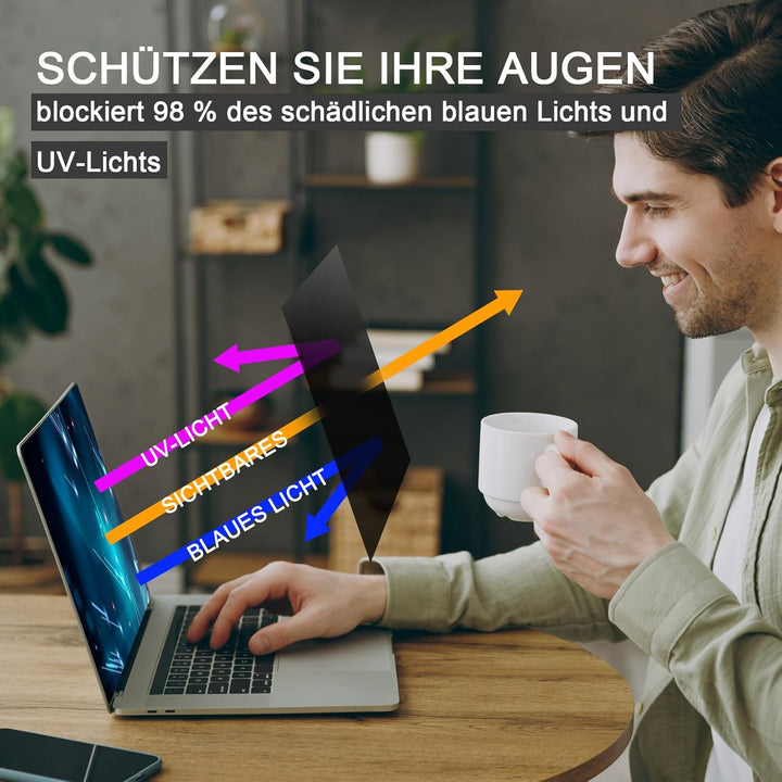 Fluflyer 13,3 Zoll Laptop Blickschutzfolie 16:9, Anti-Blaulicht, Blendfrei, Augenschutz, Anti-Reflex