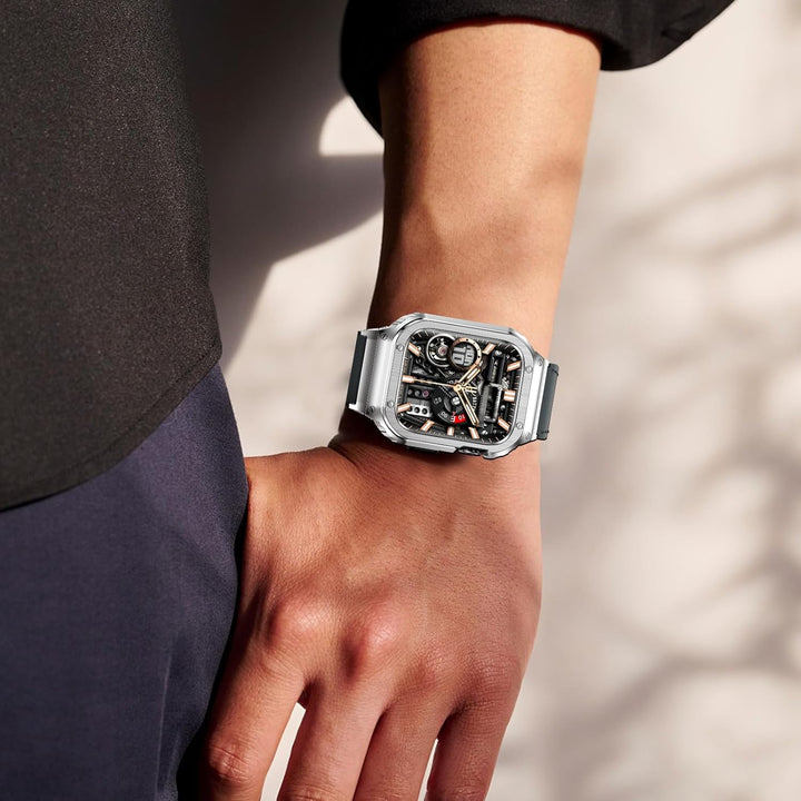 SUPLINK Metallgehäuse mit Lederarmband Kompatibel mit Apple Watch Armbändern 40/41mm,Edelstahl Schut