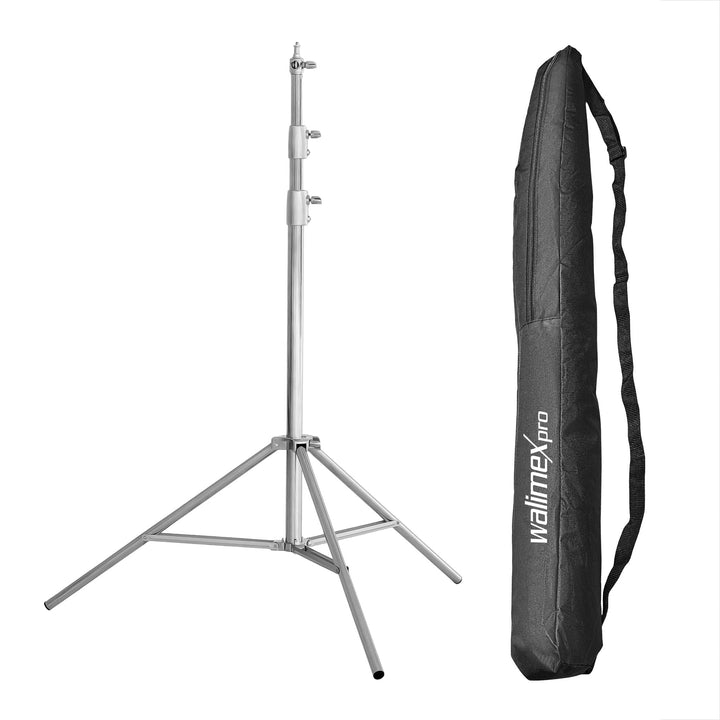 Walimex Pro Heavy Duty Edelstahl Lampenstativ - max. Höhe 270cm, inkl. Tragetasche &amp; Spigotadapter m