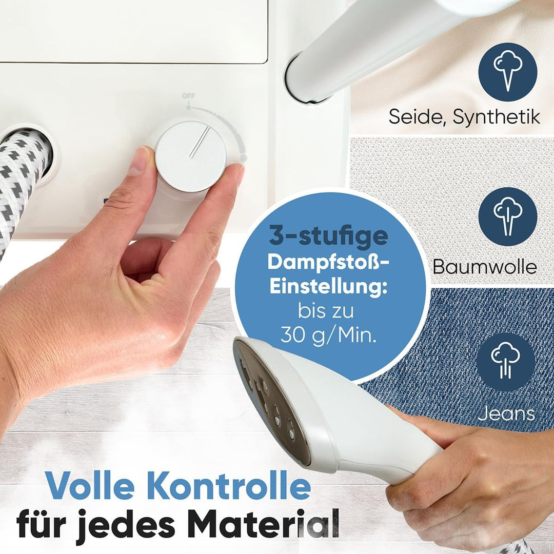 Clatronic® Stand-Dampfglätter | schnell einsatzbereit | Abnehmbarer 1,2 Liter Wassertank | bis zu 60