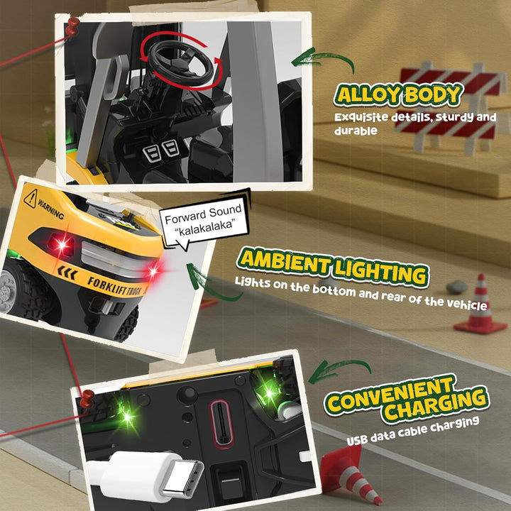 YESHIN Mini RC Gabelstapler Spielzeug aus Metall, Fernsteuerbarer Gabelstapler mit App-Programmierun