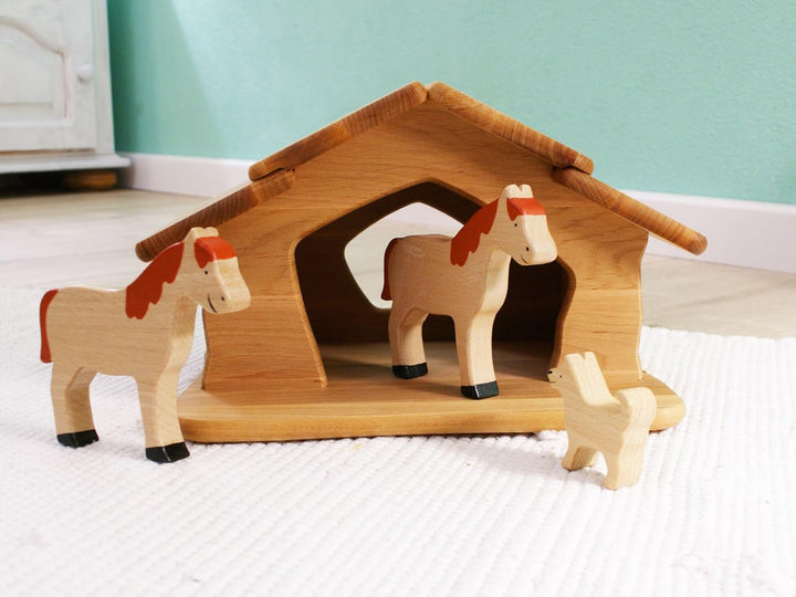 Erst-Holz Krippe Holzstall Holzhaus Bauernhof Stall von Drewart Spielhaus 935-4046