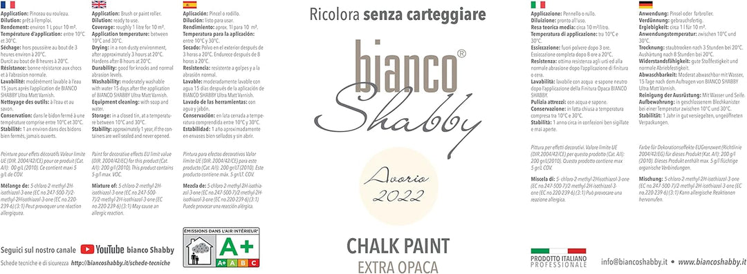 bianco Shabby® Avorio 2022 Kreidefarbe Wasserbasis für Alle Oberflächen einfach zu verarbeiten ohne