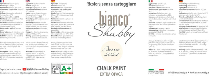 bianco Shabby® Avorio 2022 Kreidefarbe Wasserbasis für Alle Oberflächen einfach zu verarbeiten ohne