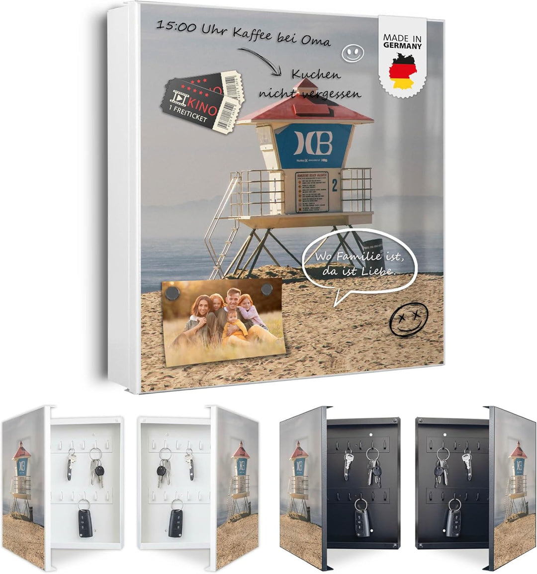 banjado Grosser Schlüsselkasten Glas - Schlüsselbox 30x30cm mit 50 Haken - Schlüsselkasten modern fü