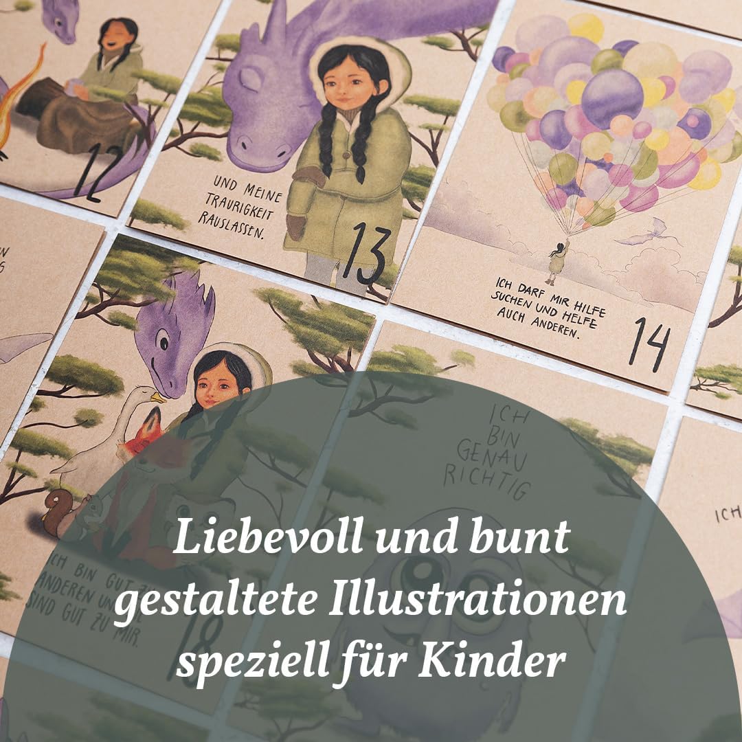 VEGAN BOX® Adventskalender Mindful für Kinder | 24 stärkende Affirmationen und Geschichten | Für Kin