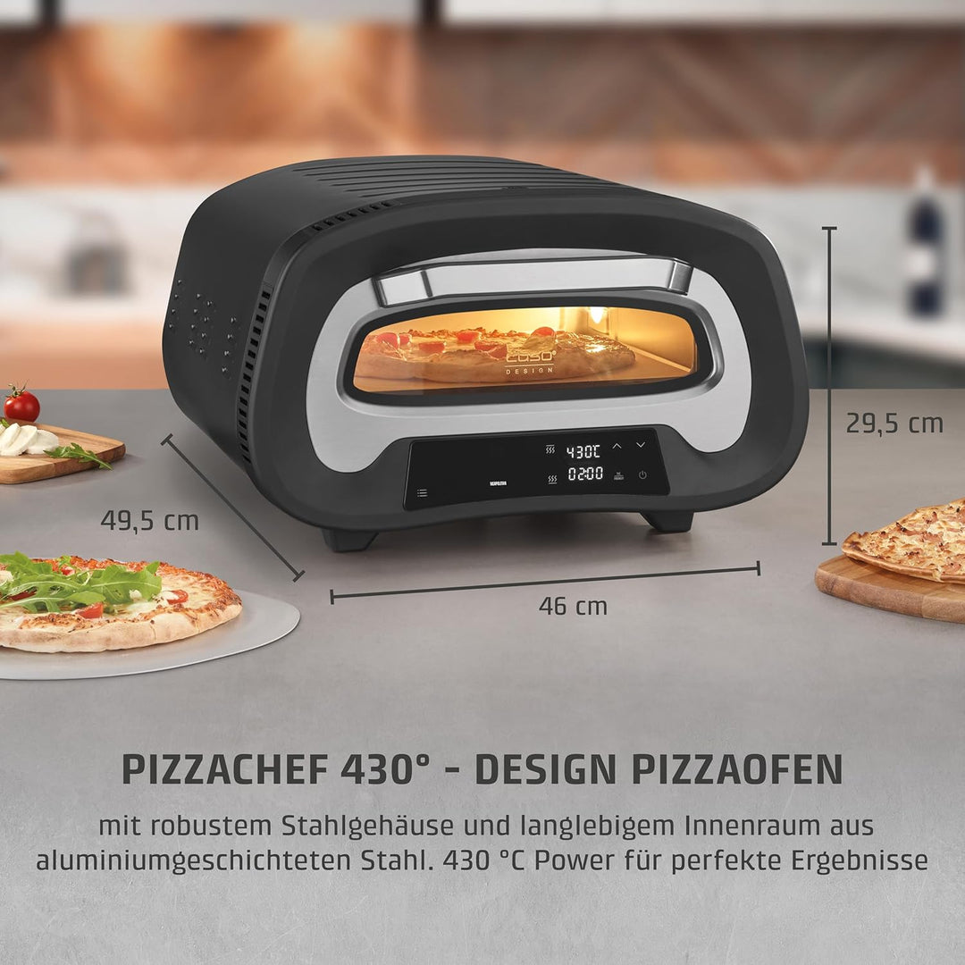CASO PizzaChef 430° - Pizzaofen, 80-430°C, 8 Automatikprogramme, Cordierit Pizzastein (33x33cm), ein