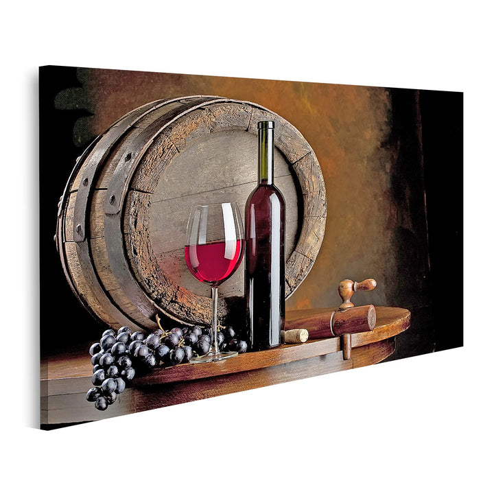 islandburner Bild auf Leinwand Wein Komposition Mit Weinfass Bilder Wandbilder Poster 100L x 57B cm,
