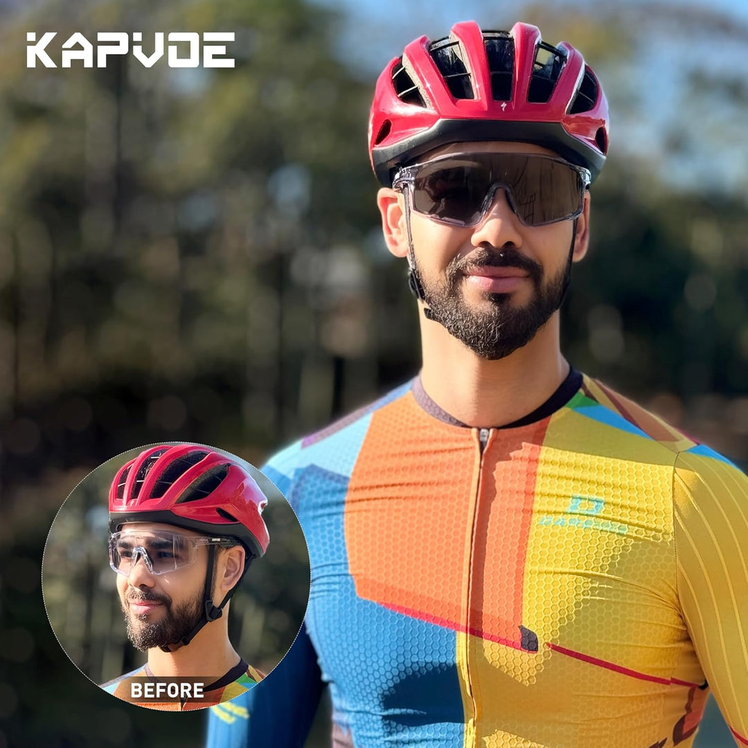 KAPVOE Photochromatische Fahrradbrille MTB Brille Selbsttönend Klar Radbrille Rennrad Sportbrille So