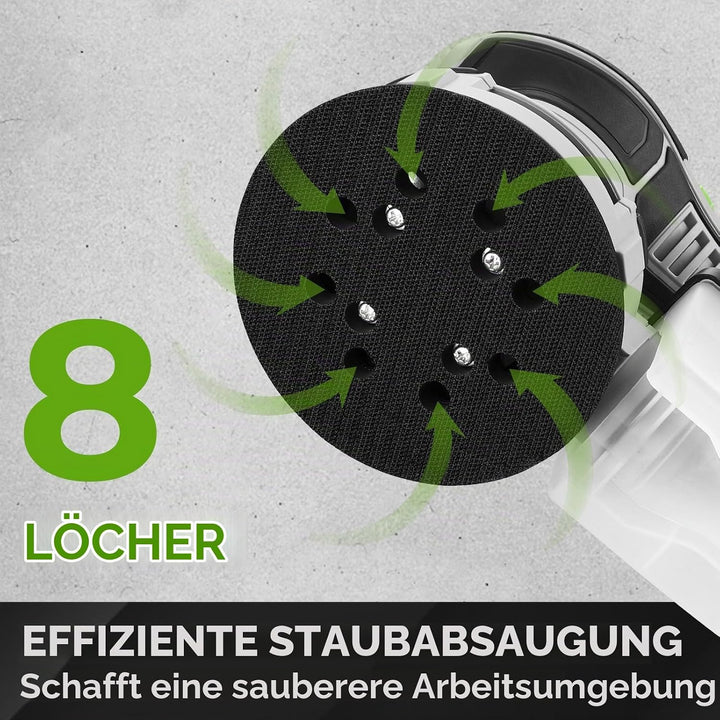 DESOON Exzenterschleifer 125mm, 300W Schleifmaschine für Holz mit 6 Geschwindigkeiten und Max.14000