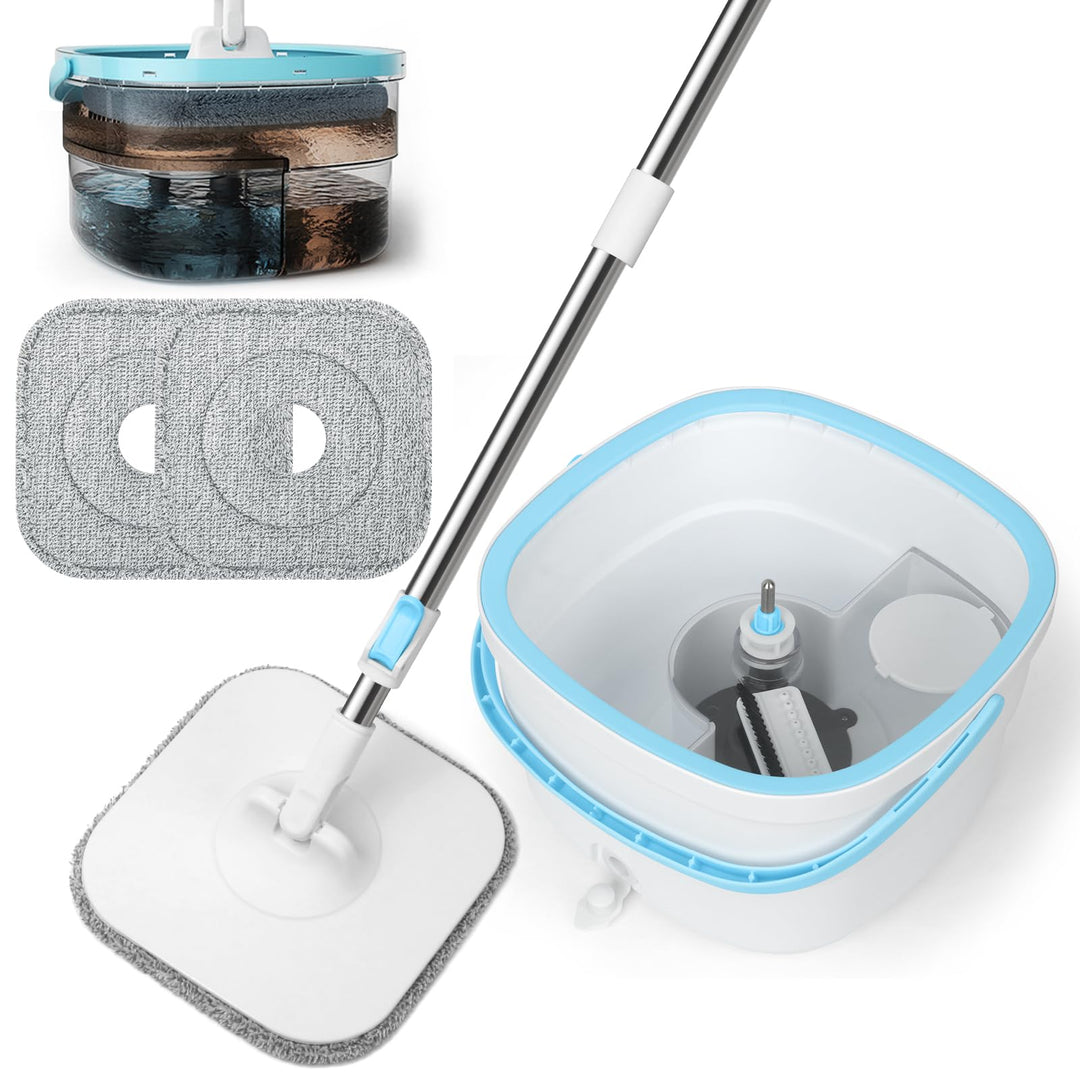 Withosent 130cm Wischmopp Set mit Eimer, 2-in-1 Filtersystem Trennt Schmutz von Frischwasser, Putzei