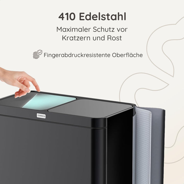 Mülleimer Küche 2 Fächer 60L - Doppelmülleimer mit FreshAura Geruchsfilter - Duo Slow Close Tretmüll