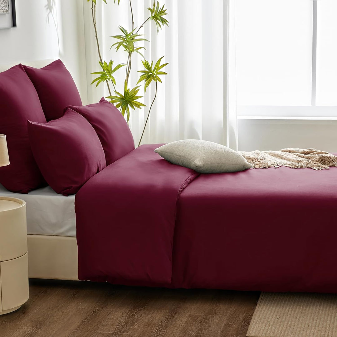 WAVVE Bettwäsche 240x260 3 teilig Weinrot Rot - Bettbezug 260 x 240 Set mit Kissenbezüge 65x65 cm, B