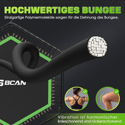 BCAN 250KG Mini-Trampolin, Ø 123CM Fitness-Trampolin mit Bungees, 3-Fach Verstellbarer Schaumstoffgr