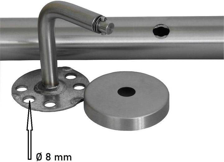 TIBU Handlauf Edelstahl 33,7 mm Geländer 0,3m - 6m, Länge 120 cm, Ende halbrunde Kappe und gewinkelt