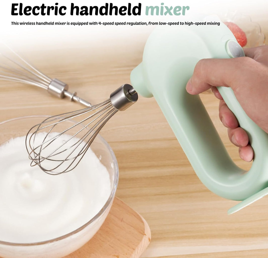 Elektrischer Handmixer: Grün Leistungsstarker Handmixer mit 4 Stufen, Kabelloser handmixer mit 2 Ede