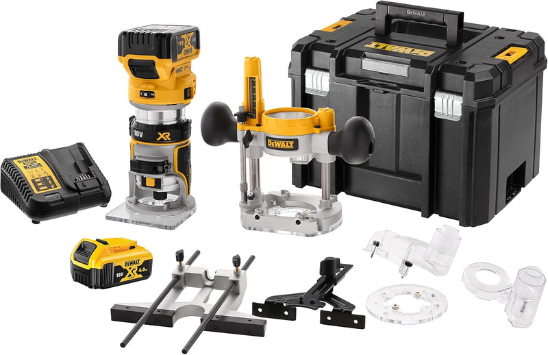 DEWALT DCW 604 P2 Akku Kombifräse 18V 55 mm + 2x Akku 5,0Ah + Ladegerät + TSTAK & Akku-Exzenterschle