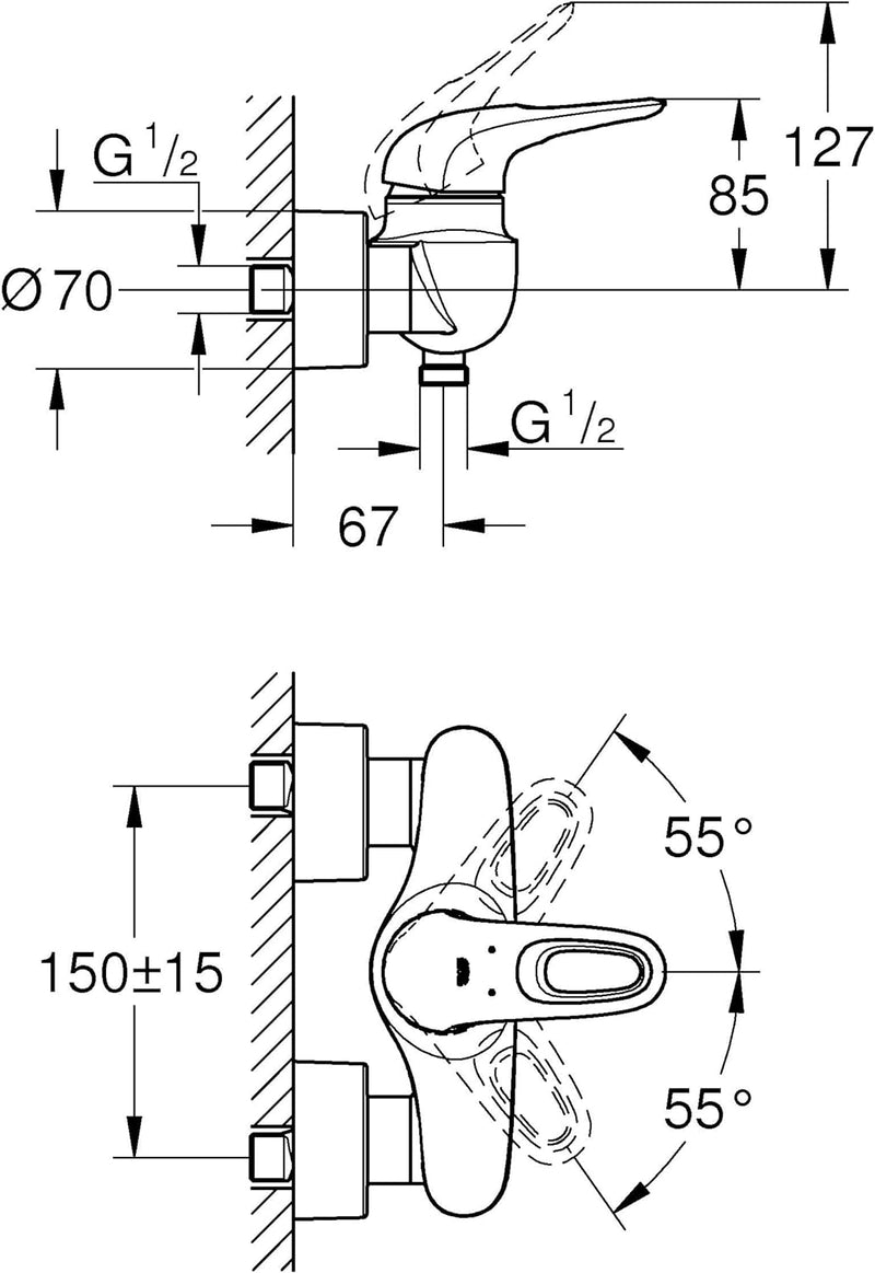 Grohe Eurostyle Einhand Brausebatterie, 1 stück, chrom, 33590003 Brausearmatur (Loop Hebel) Chrom, B