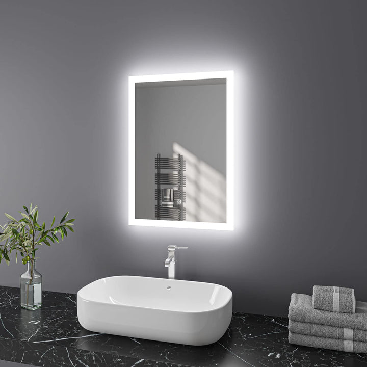 Badspiegel mit Beleuchtung 50x70 cm LED Spiegel Bad mit Touch-Schalter Beschlagfrei Badezimmerspiege