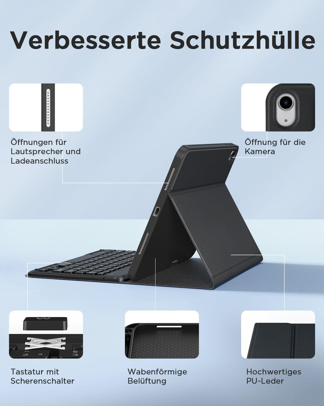 EasyAcc iPad 11 (A16) / 10 Generation Hülle mit Tastatur 11/10,9 Zoll 2025/2022 (A2696/ A2757/ A2777