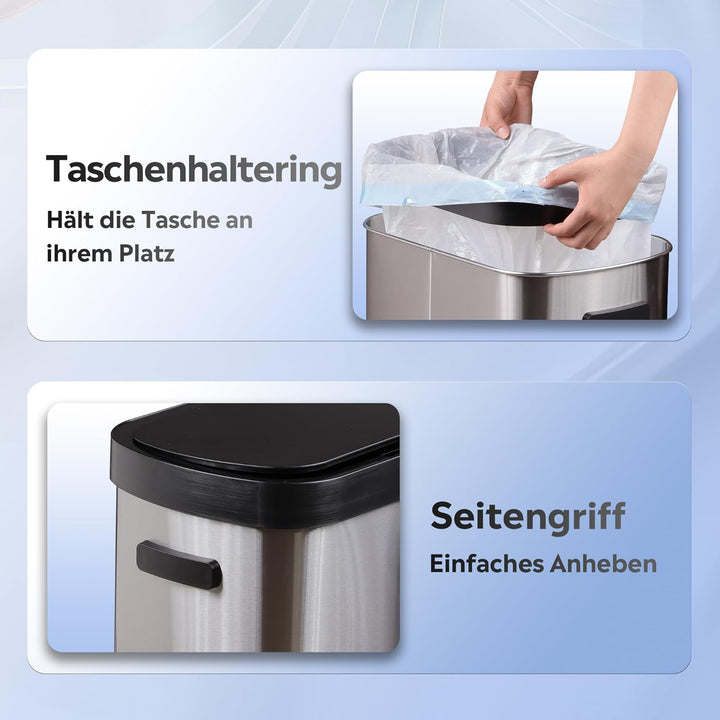 WLIVE Mülleimer 50L mit Sensor, Automatischer Abfalleimer aus Edelstahl, Berührungsfreier Küchenabfa