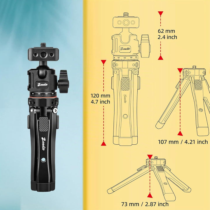 Zeadio Robustes Stativ-Set, 1/4" Adapter Stativgewinde, mit Handyhalter und Action-Cam-Adapter für i