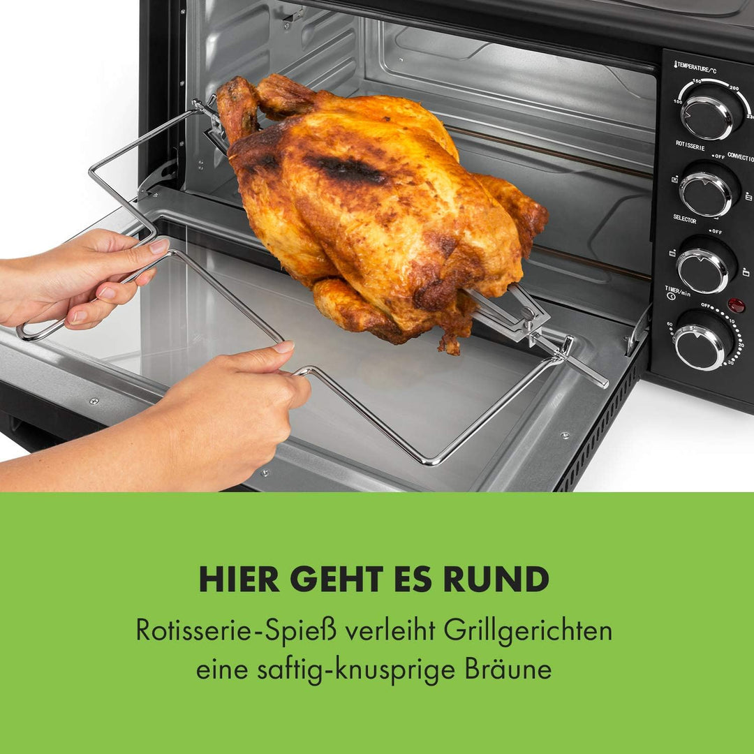 Klarstein Masterchef Minibackofen, Mini Backofen Temperatur: 100-230 °C, Ofen mit Drehspiess, Umluft