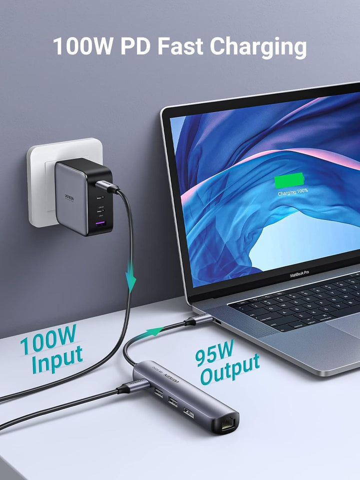UGREEN USB C Hub Ethernet HDMI USB C Dock mit 100W PD, 4K HDMI, RJ45, 2 USB 3.0 USB C Adapter kompat