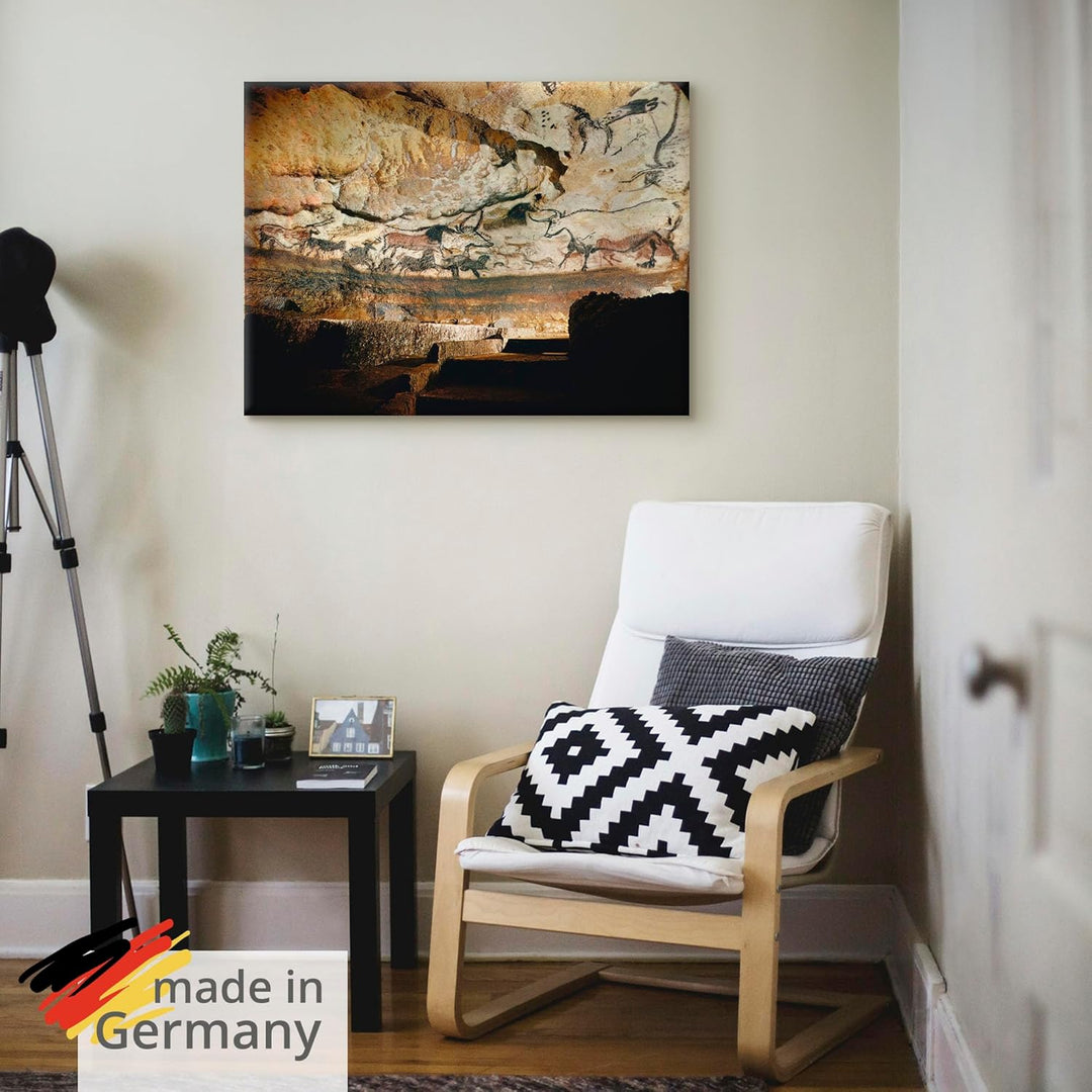 ARTland Leinwandbilder Wandbild Bild auf Leinwand 60x45 cm Wanddeko Steinzeit Tiere Stier Höhle von