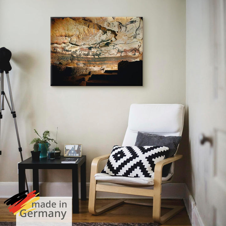 ARTland Leinwandbilder Wandbild Bild auf Leinwand 60x45 cm Wanddeko Steinzeit Tiere Stier Höhle von