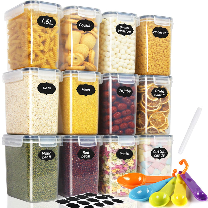 Cinnani 1.6L Vorratsdosen Set, Satz mit 12 Vorratsdosen mit Deckel Luftdicht, Müsli Schüttdose &amp; Fri