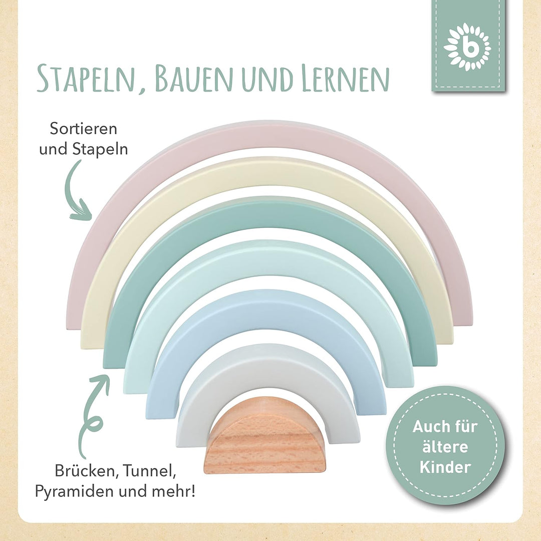 Bieco Holz Regenbogen Baby Pastell | Steckspiel | Spielzeug Stapelturm Montessori Holzspielzeug ab 0