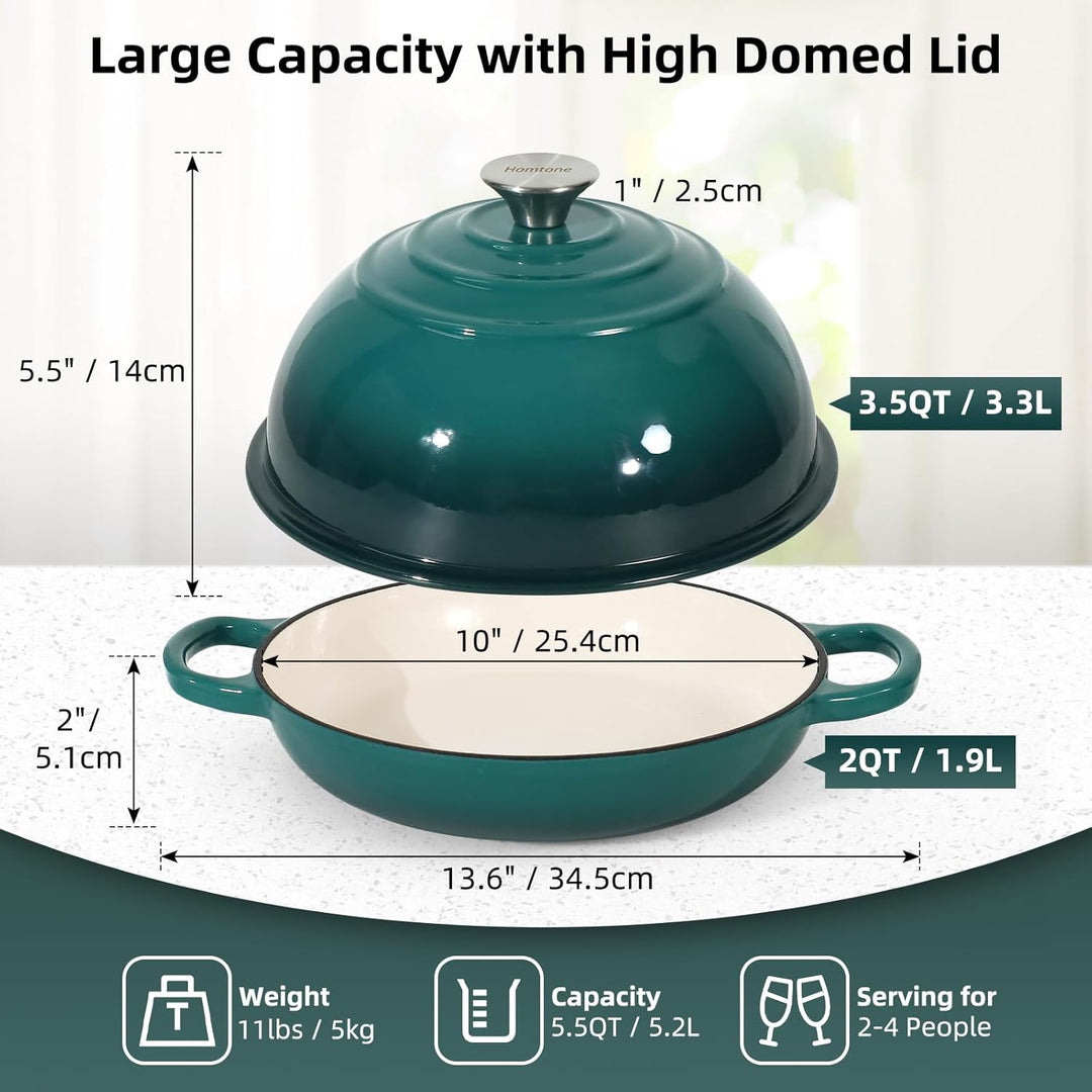 Homtone 5,2L/26cm Emaillierter Gusseisen Brotbacktopf mit gewölbtem Deckel, Emaille Gusseisen Topf B