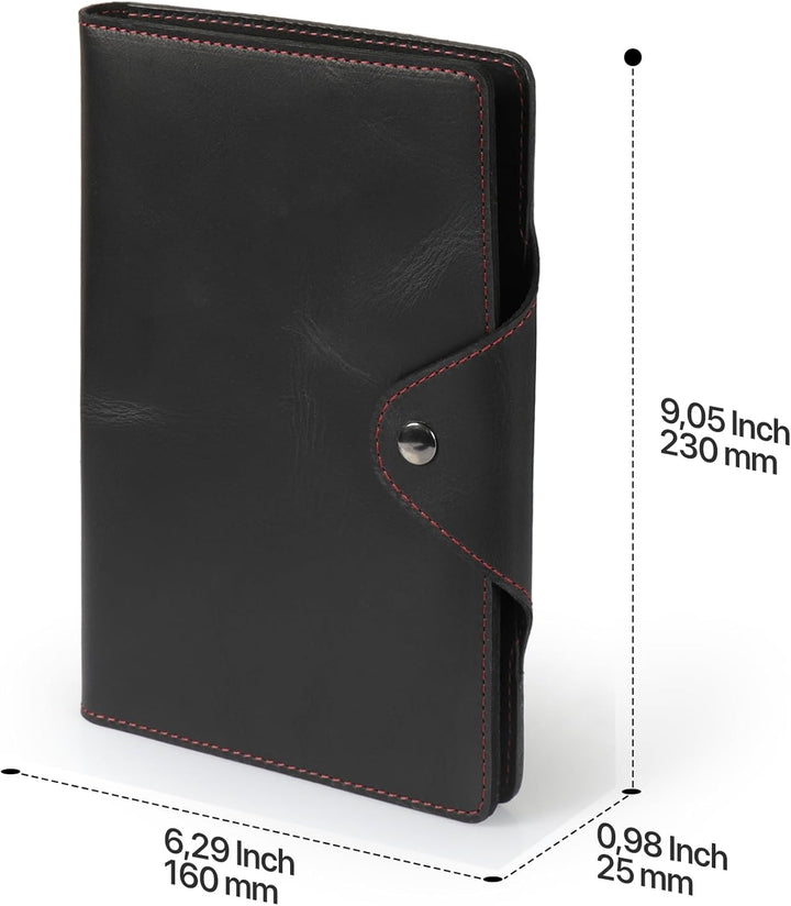 Londo Echtleder Schreibmappe Konferenzmappe mit Notizblock Notizblock und Schloss Schwarz L, Schwarz