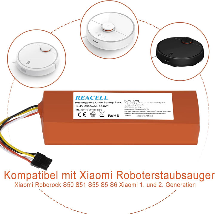 REACELL 14.4V 6500mAh Li-ion Akku für Xiaomi Roborock S5 S50 S6 S7 S5 Max für Mijia Roborock S502-00