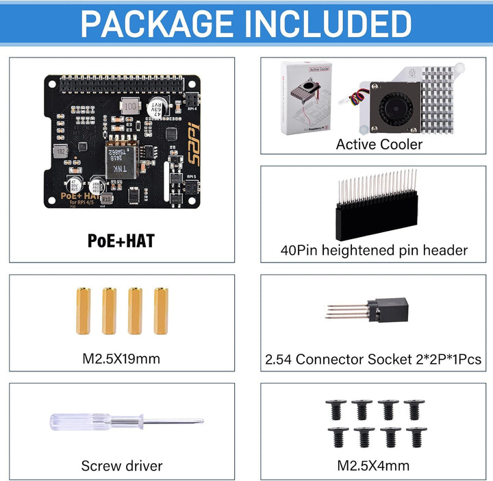 GeeekPi P30 PoE+ HAT für Raspberry Pi 5/4B/3B+, mit offiziellem aktiven Kühler für Raspberry Pi 5 2G
