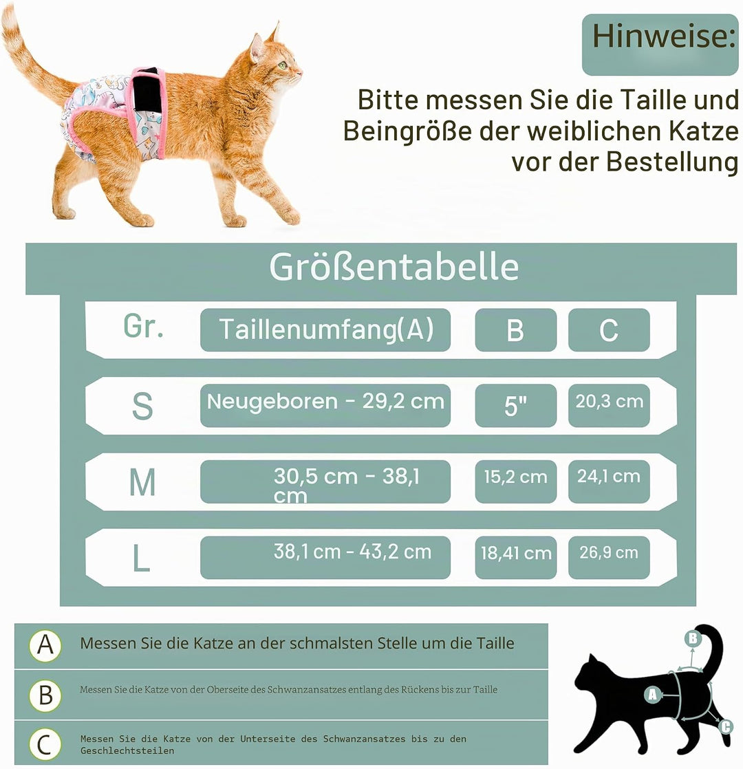 Grecle Wiederverwendbare Katzenwindeln, 3 Stück, mit guter Saugfähigkeit, Katzenwindeln für weiblich