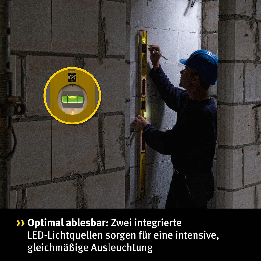 STABILA Wasserwaage Type 196-2 LED, 61 cm, extrasteifes Alu-Profil, 1 LED-Horizontal-/1 LED-Vertikal