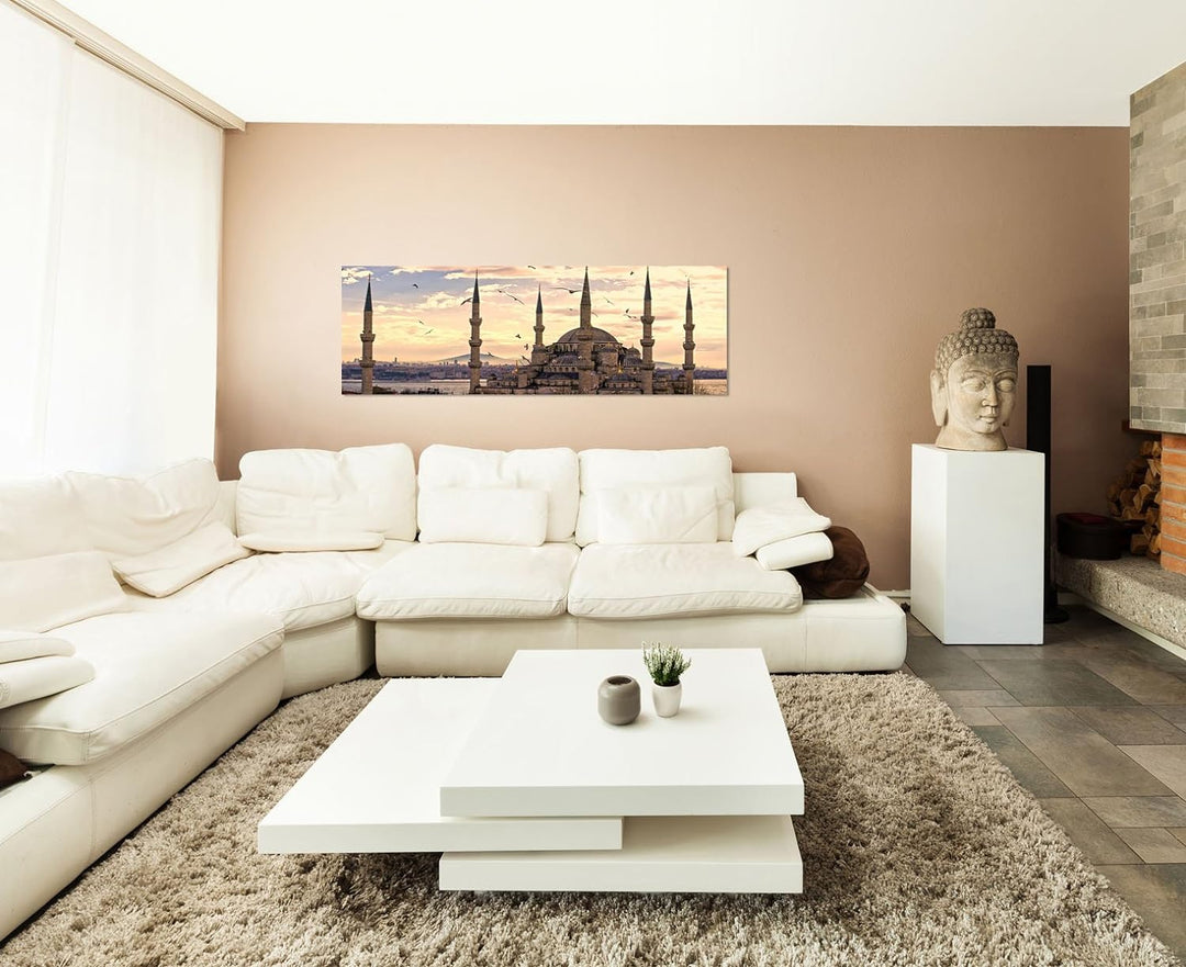 Paul Sinus Art Panoramabild auf Leinwand und Keilrahmen 150x50cm Istanbul Moschee Sonnenuntergang Vö