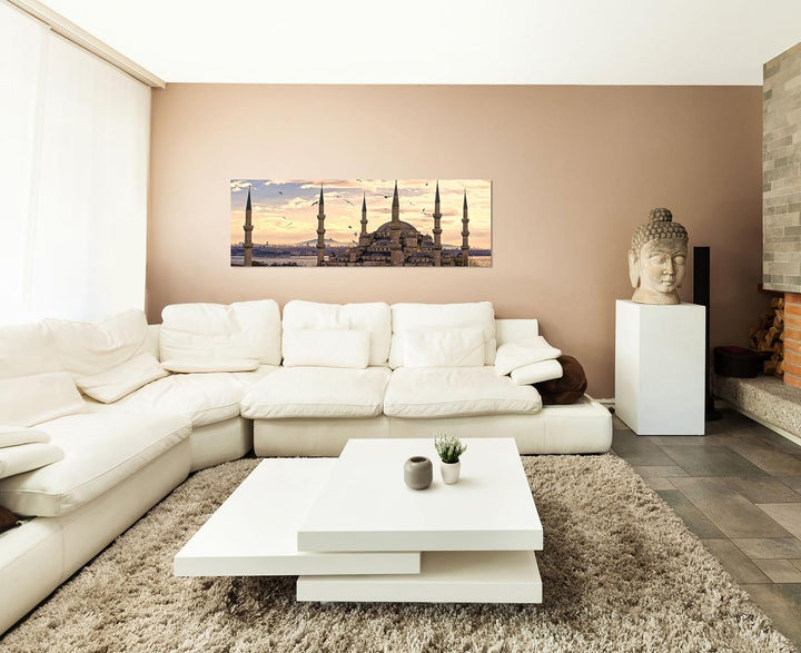 Paul Sinus Art Panoramabild auf Leinwand und Keilrahmen 150x50cm Istanbul Moschee Sonnenuntergang Vö