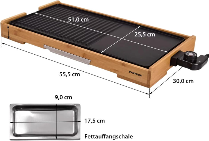 Syntrox Germany Elektrogrill Plancha Splendira, Tischgrill, 2200 Watt, Kontaktgrill, Grillplatte, Ca