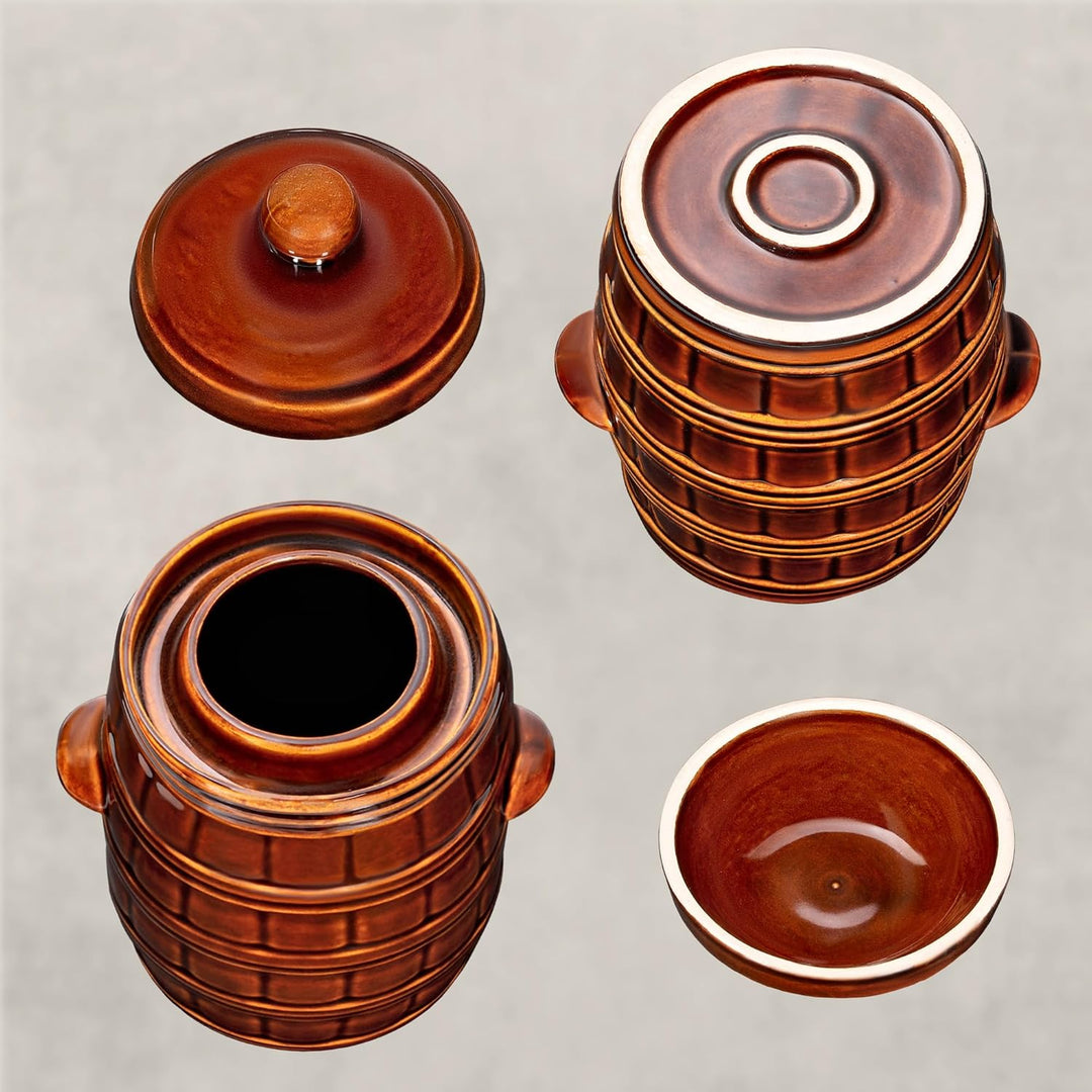 KOTARBAU® Gärtopf Steinguttopf 3,2 L Sauerkrauttopf Gurkentopf mit Deckel Einmachtopf Keramiktopf St